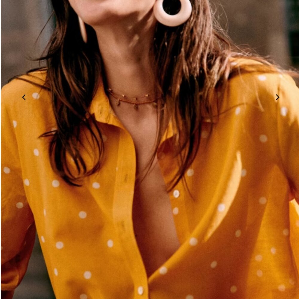 Sezane Ann Shirt Ochre/Ecru Polka Dot Short Sleeve yellow button up